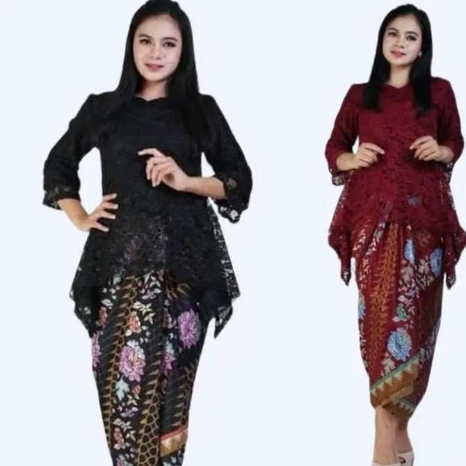 Atasan Kebaya Brukat Modern Rinjani Warna Hitam dan Maroon