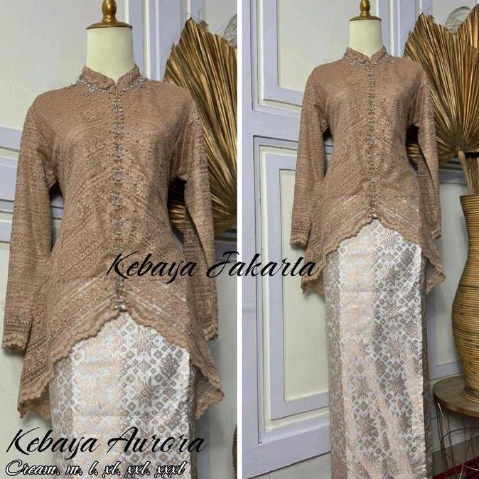 Stelan kebaya aurora brukat modern bahan brukat full payet full puring murah premium