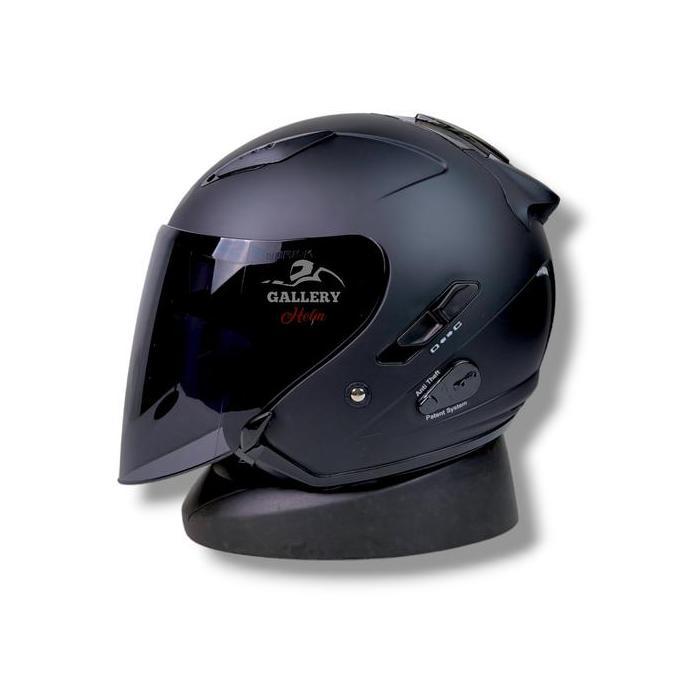 HELM KYT GALAXY FLAT R HITAM DOFF / HELM KYT HALF FACE ORIGINAL / VISOR SMOKE - MOTOR MOTORCYCLE KOD