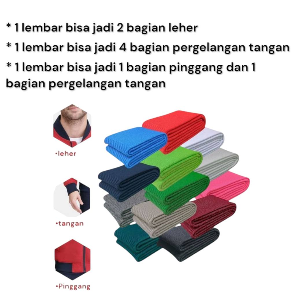 KAIN RIB/BUR BABAT VARIAN WARNA FULL POLOS DAN SALUR POLYESTER PE SOFT 30S, PERLEMBAR