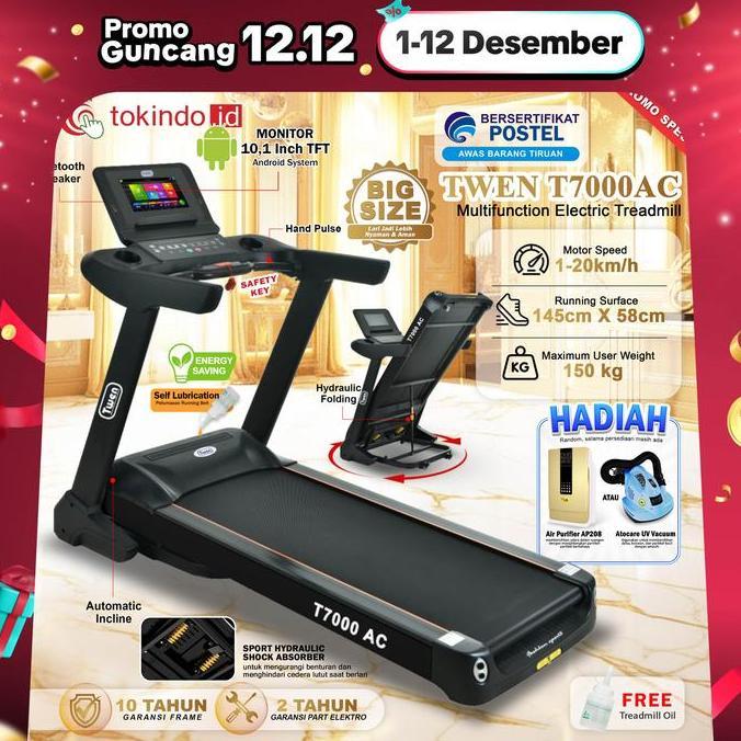 Promo Twen T7000AC Treadmill Listrik Portable Multifungsi Lipat Treadmill Olahraga Diskon