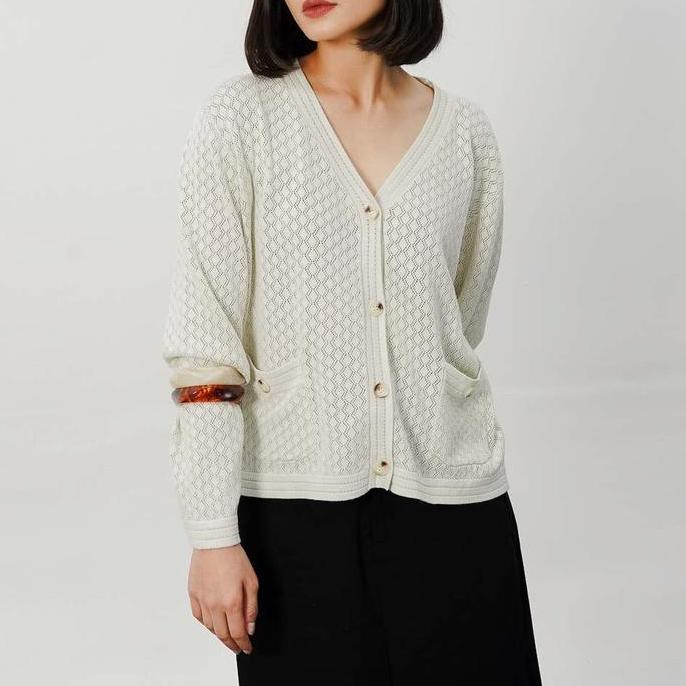 This Is April Atasan Cardan Crop Tops Rajut Wanita Lengan Panjang Outerwear Casual Madilyn Knit Top 