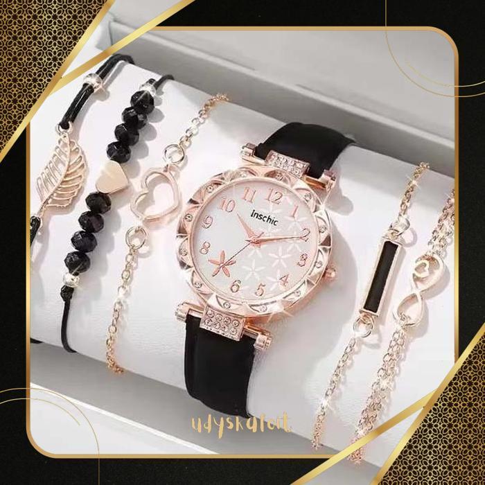 UDYSKAFOIT ?5PCS?INS JAM TANGAN KUARSA WANITA WANITA BUNGA KUARSA JAM TANGAN ARAB DIGITAL DIAL GELAN