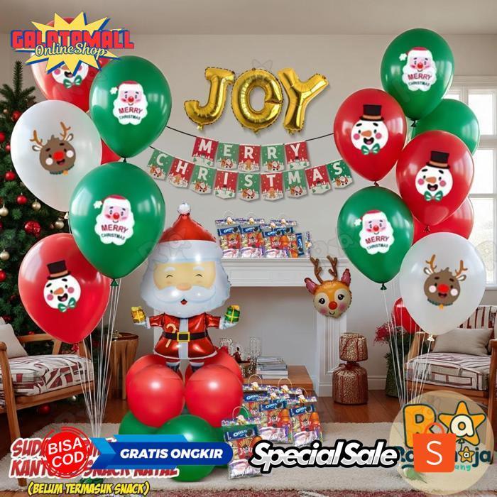 GALATAMALL RAYAIN AJA - SET DEKORASI NATAL / DEKORASI BALON NATAL / DEKORASI JOY SANTA / BALON NATAL