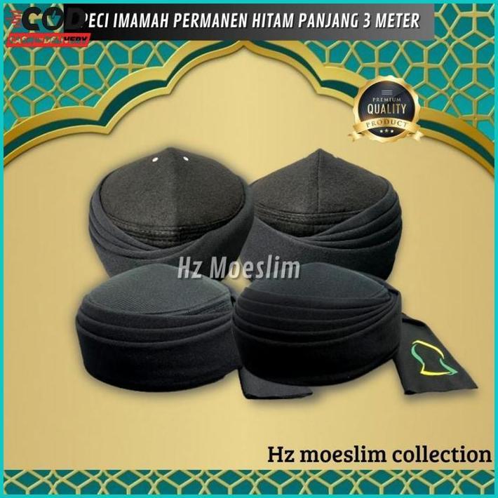 Peci Imamah Permanen Rida Warna Hitam Panjang 3 Meter Imamah Instan Langsung Pakai Segera