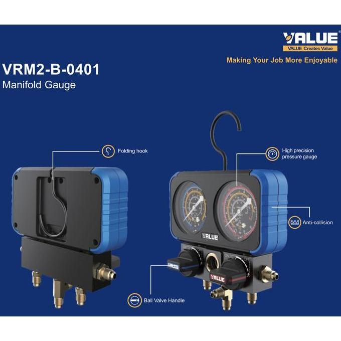 MANIFOLD SET VALUE VRM2-B-0401 R410A | TESTING MANIFOLD | ANALYZER AC ORIGINAL DAN TERPERCAYA