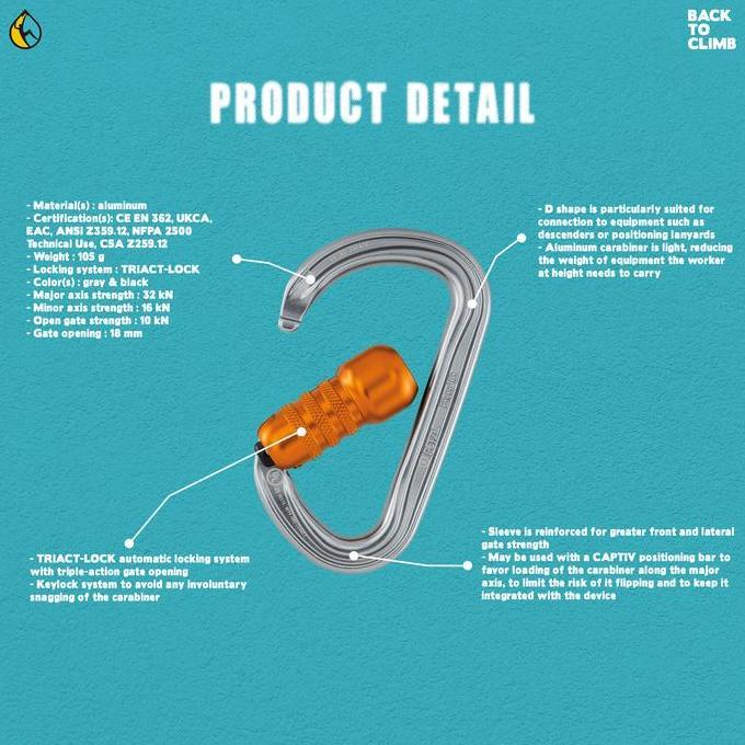 Miliki Petzl Bmd Triact Lock Carabiner For Working At Height