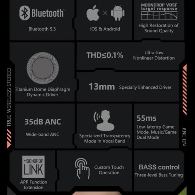 NEW TWS Moondrop Space Travel ANC Earphone Headset Bluetooth Wireless Earbuds 13mm driver support A2