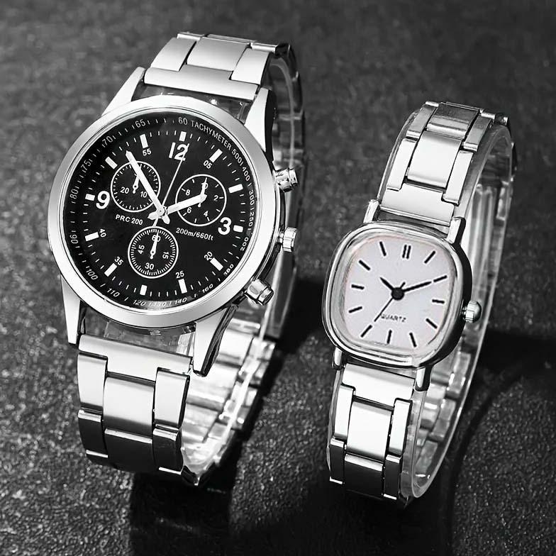 HOT (Cod)4PCS Jam Tangan Couple Anti Air Original 100% Penunjuk Stainless Stell/Paket Hadiah Jam Tan