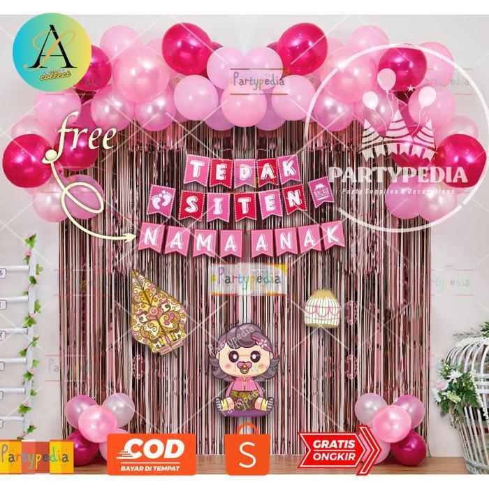 ALIANDRACOLLECT PAKET DEKORASI TEDAK SITEN BAYI PEREMPUAN BALON LATEX MURAH