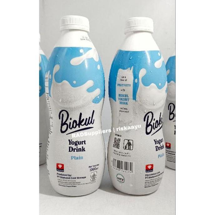 New- Biokul Drink Yogurt Plain 1Liter, Minuman Yogurt Cair Rasa Original Plain, Kemasan 1Liter, Hala