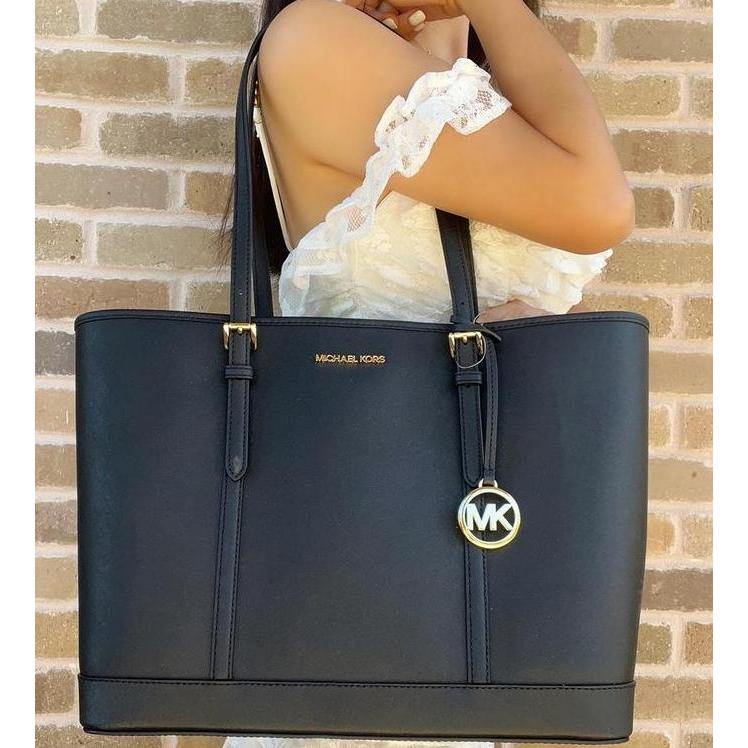 Tas Wanita Branded MK Jet Set Travel Large Shoulder Tote Bag - Black