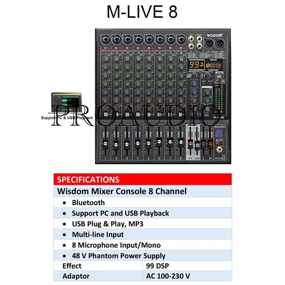 MIXER WISDOM 8 CHANNEL M-LIVE 8 M LIVE 8 M LIVE8 ORIGINAL ORIGINAL DAN TERPERCAYA