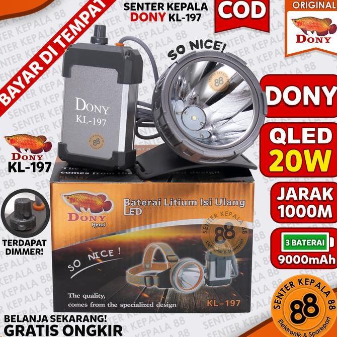 SENTER KEPALA DONY KL 197 DIMMER TOMBOL PUTAR 20WATT 20W LED SUPER TERANG CAS ULANG LAMPU KEPALA ORI
