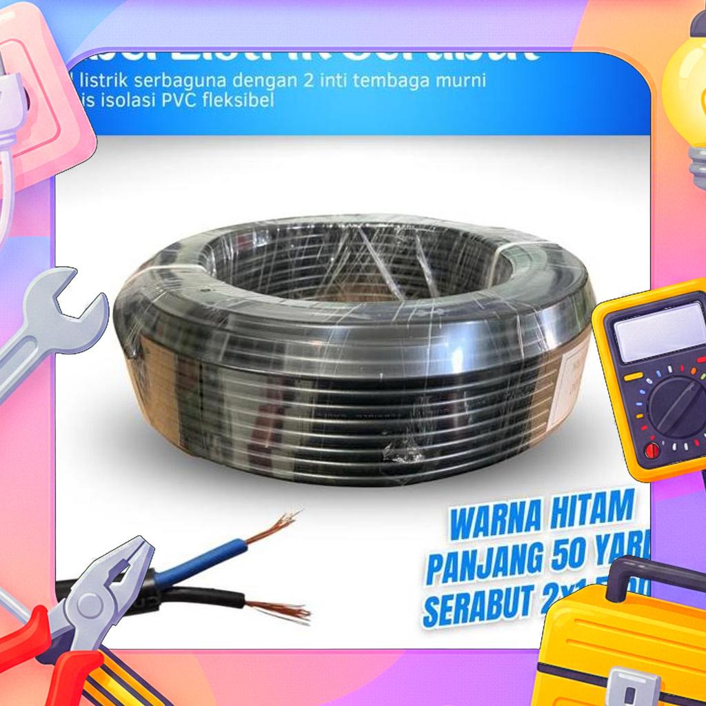 Kabel Listrik Serabut 2X1.5Mm 1 Roll 50 Yard Warna Hitam Kabel Listrik Tembaga Murni 2X1.5Mm Kabel L