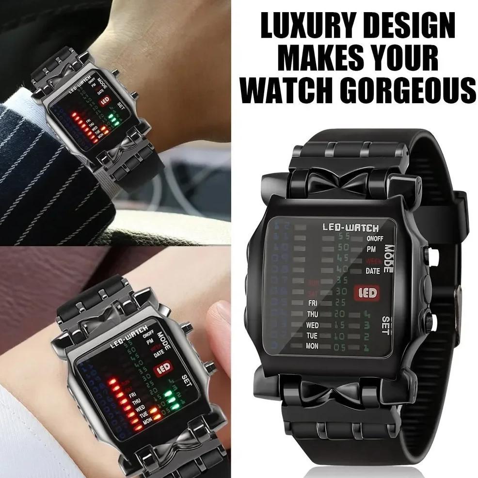 LED Watch Men Fashion Creative Crab Type Electronic Watch Luminous Binary Gift Business Style Cool W