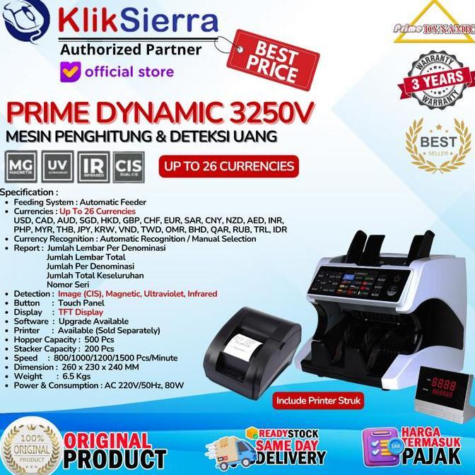 Officeqyu- Prime Dynamic 3250V Mesin Penghitung Uang Valas Money Counter & Detector - Menghitung 26 