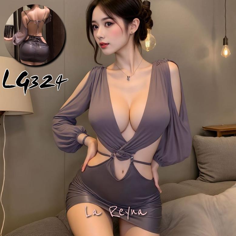 LAREYNA SET LINGERIE SEXY DRESS TRANSPARAN OFF SHOULDER LENGAN PANJANG LG324