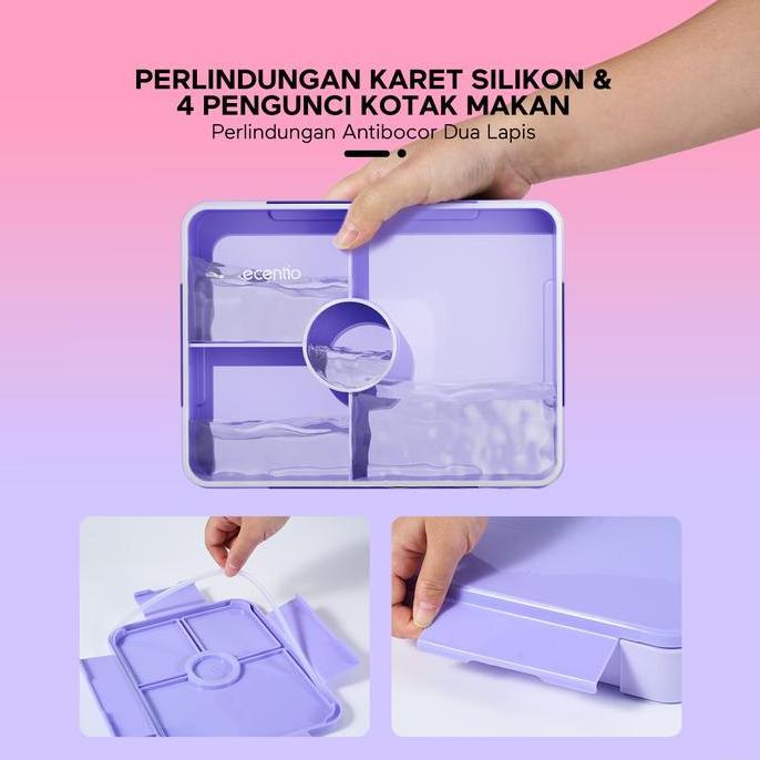 Bestsell- Ecentio Kotak Makan Plastik Lunch Box 3 Kompartemen Perlindungan Anti Bocor Desain Isolasi