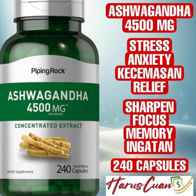 Piping Rock Ashwagandha Besar 4500 Mg 240 Capsules Stress Relief Cemas Original
