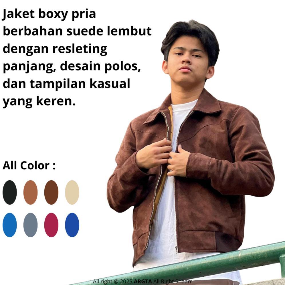 Jaket Boxy Pria Suede Vintage Work Jacket Boxy Fit