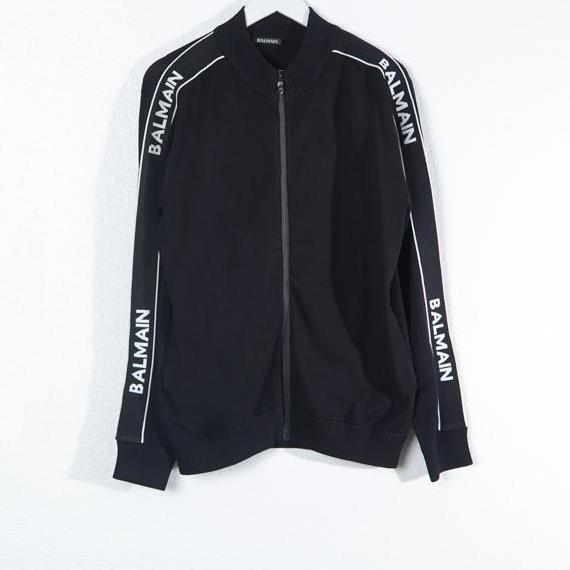 Jaket BALMAIN BAND TAPE TEXT SHOULDER WHITE BLACK ZIP JACKET 100% ORIGINAL