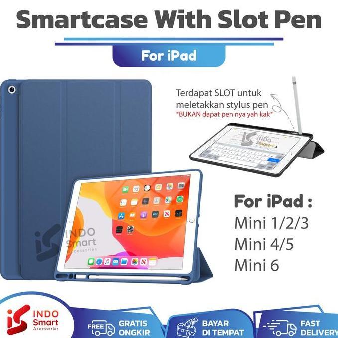 iPad Mini 1 2 3 4 5 6 Smart Case With Slot Pen Flip Book Cover Case