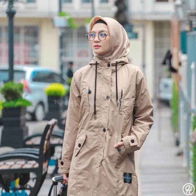 Jaket Wanita Hijacket Ixora Cream jaket Wanita Panjang Muslimah Outer