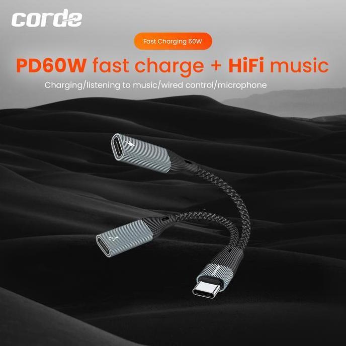 Terpopuler- Corde Type C Audio Splitter & 60W Charger: Dual Type C Splitter Csa103