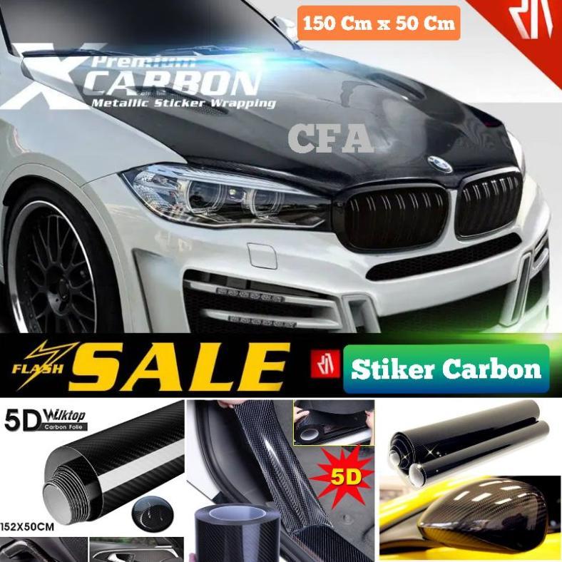 Sticker Skotlet Carbon 6D Hitam Glossy Pelapis Kap Atap Mobil Motor Premium Lentur L-150Cm