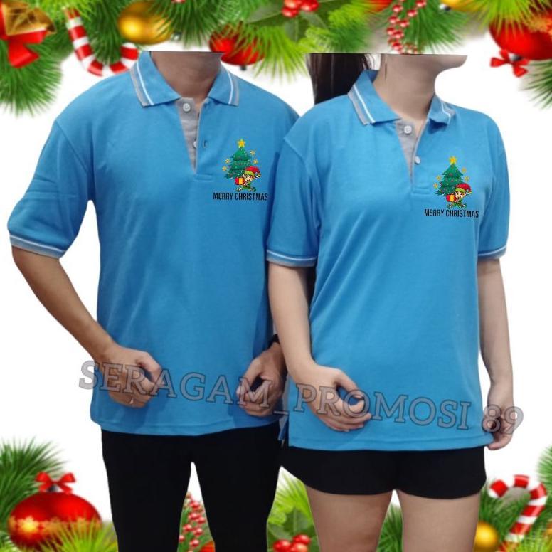 Putriasmirar Baju Kaos Kerah Natal Merry Christmas Dewasa S M L Xl Xxl / Atasan Poloshirt Natal Unis