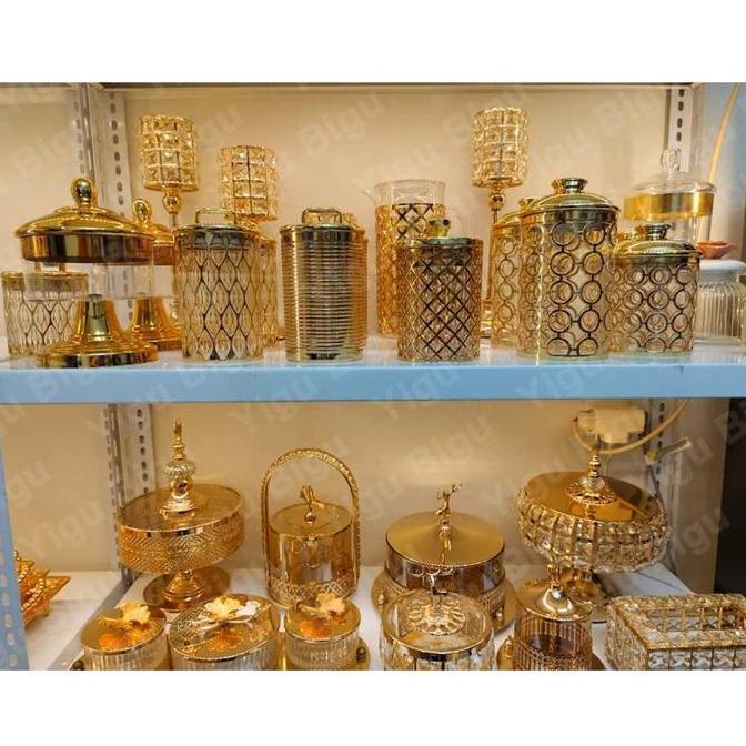 Banyak Stok  Toples Lebaran Set Mewah Kristal/toples Gold/toples Mewah/toples Kristal Mewah Gold Jum