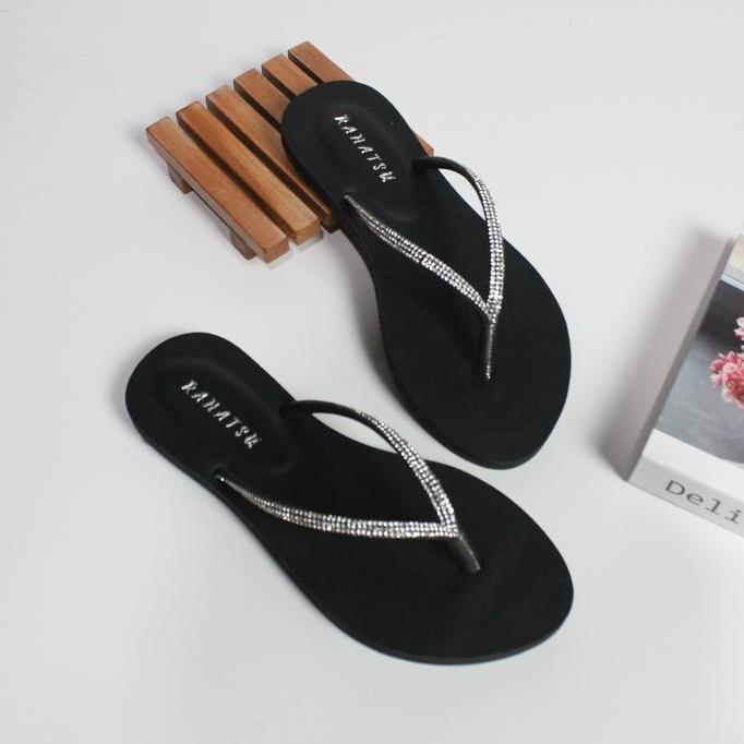Jelitashoes- Rahatsu Sandal Flat Wanita Dewasa Jepit Double Mutiara Kekinian Sendal Karet