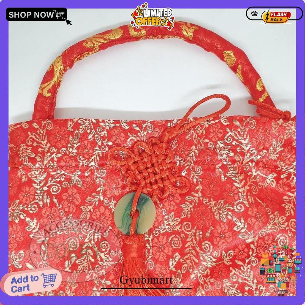 Tas Imlek 25 Cm Merah Angpao Cheongsam Sincia Bunga Tahun Baru Cina Original Produk