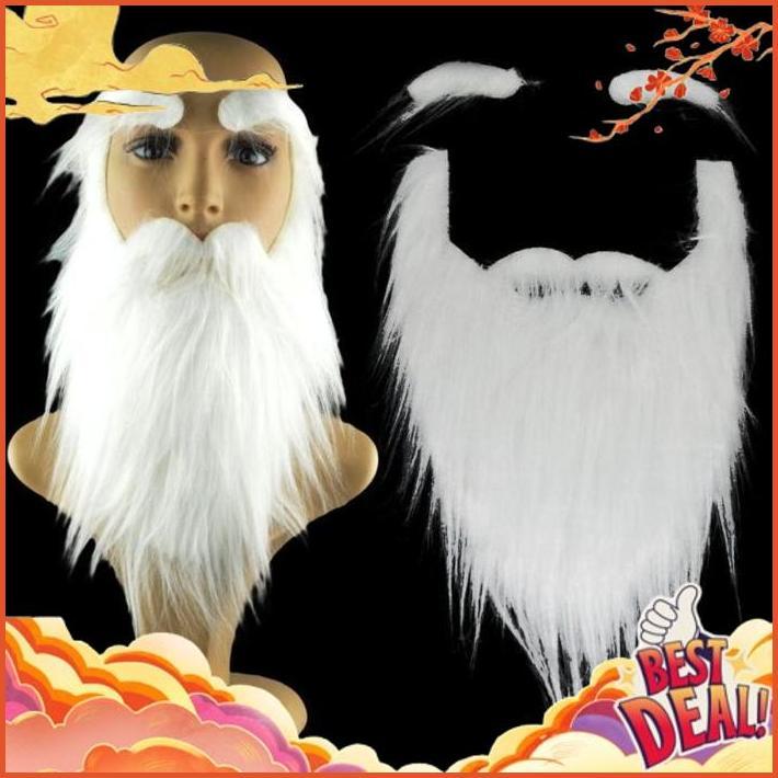 SMILE TODAY 2pcs/-set Jenggot Panjang Palsu dan Alis Warna Putih Untuk Halloween/Pesta/Properti (Jen