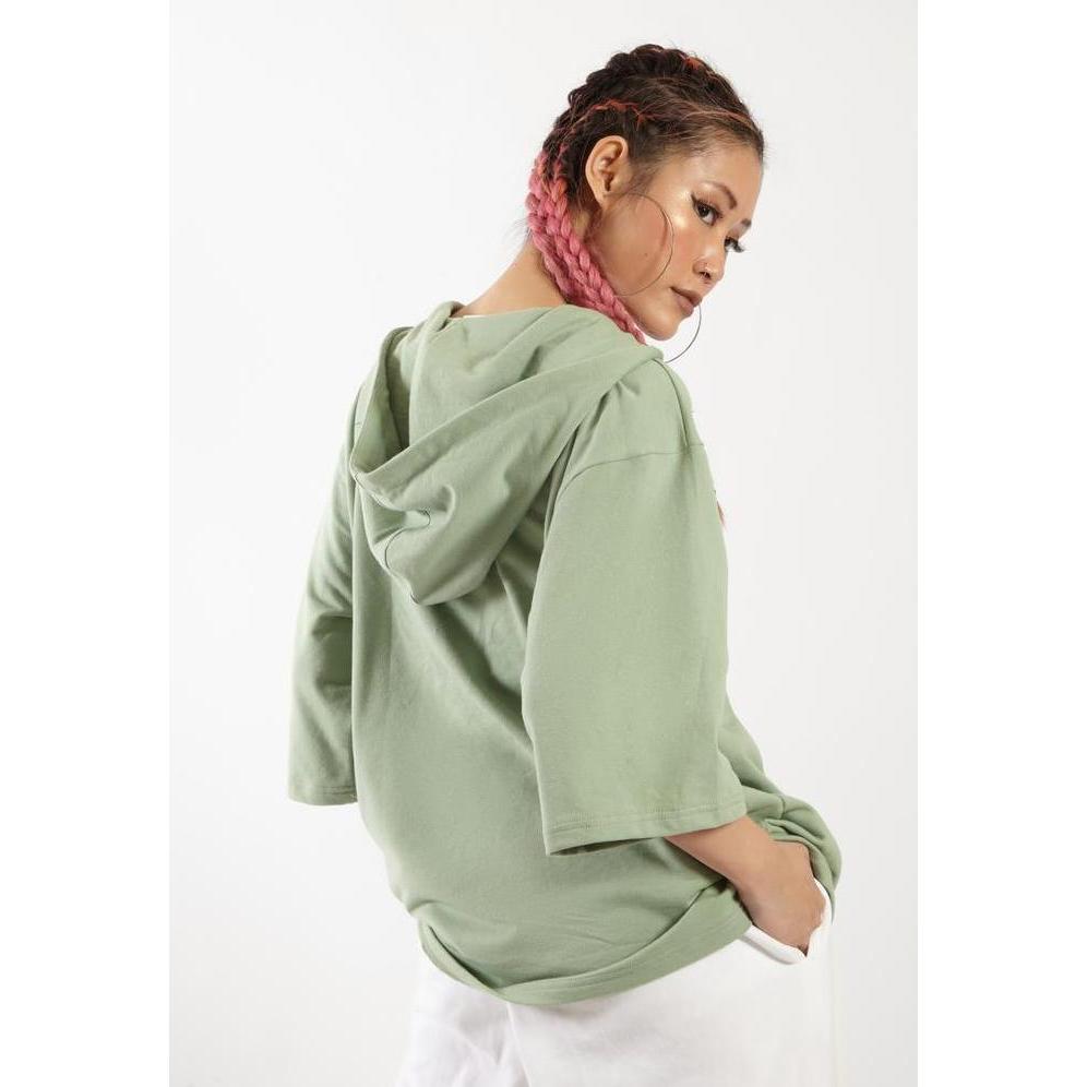 OCWA X VEDECI OVERSIZED BLAZE SHORT SLEEVE HOODIE SAGE GREEN WOMAN