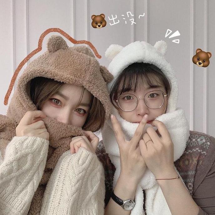 Laristop- Topi Syal Jennie Beruang Topi Beanies