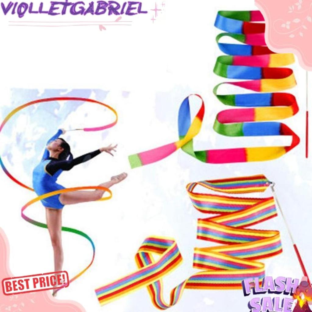 2 M Pita Twirling Satin dan Tongkat Twirl Aksesoris Tari Nari Penari Tarian Tamborin Tamborine Gerej
