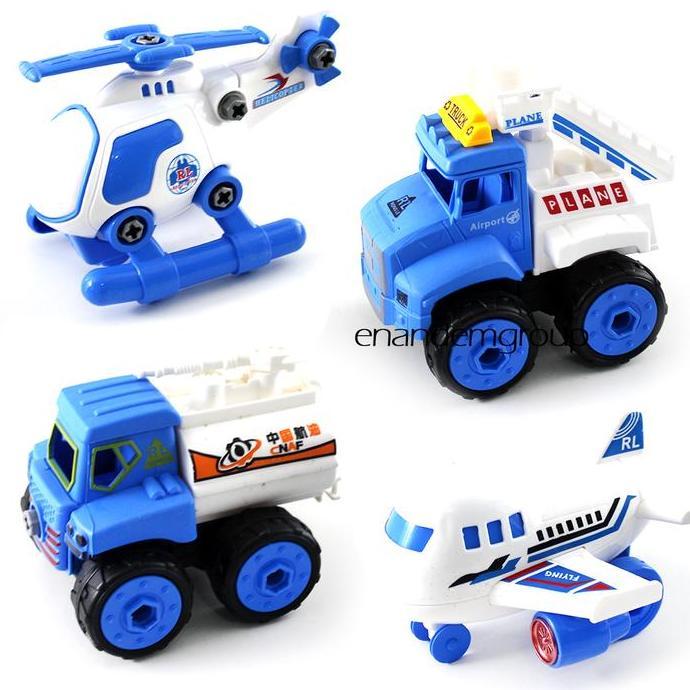 MAINAN MOBIL EDUKASI ANAK BRICK SET PESAWAT HELI BONGKAR PASANG ISI 4 KODE 733