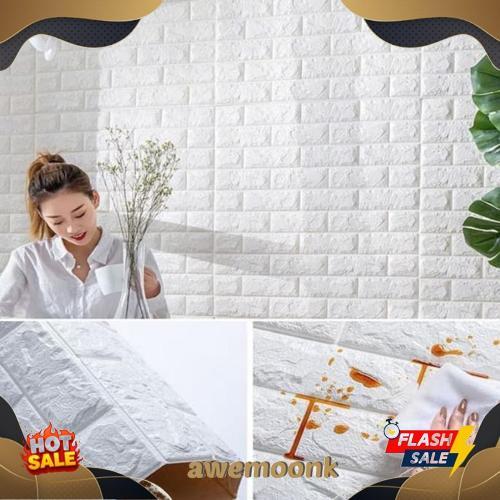 Walpaper dinding 3d foam motif batu bata 70x77cm Murah