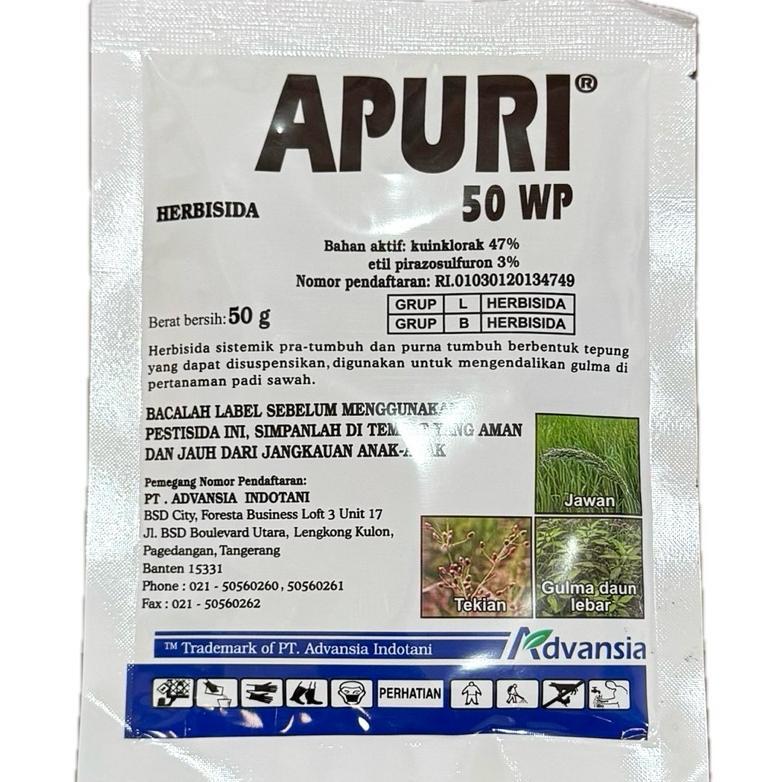 Promo Murah HERBISIDA APURI 50 WP 50 GRAM/RACUN SISTEMIK GULMA LEBAR DAN TEKI TANAMAN PADI 50GRAM/GR