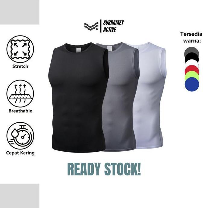 Ytta- Surramey Active Baselayer Kaos Singlet Sleeveless Baju Sport Compression Shirt Pria Tanpa Leng