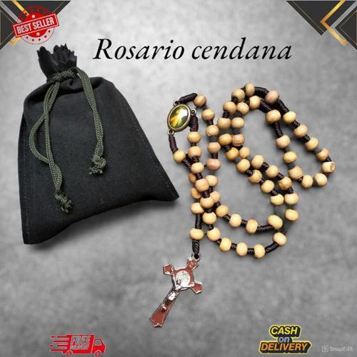 Kalung Rosario Cendana 77 Bapa Kami Kayu 8mm Katolik Aksesoris Souvenir Salib Pria Wanita Tali Murah