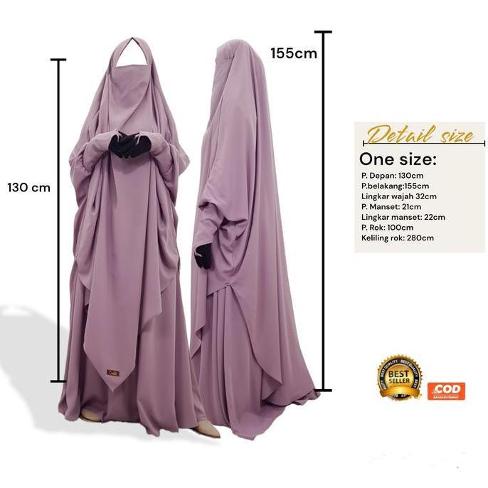 New- Hasna Moslem French Khimar Instan  Set Rok  Lancip Khimar Simple Syari Cantik  Jilbab  Tangan R