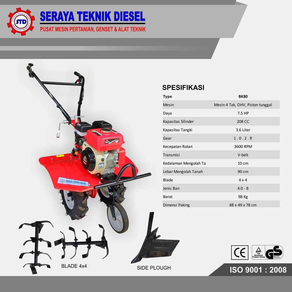 TRAKTOR KEBUN TASCO BK80 / TRAKTOR SAWAH / TILLER MACHINE TASCO BK80 Berkualitas