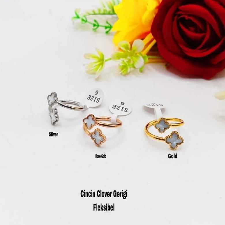 Cute- Cincin Fleksibel Clover Titanium Wanita Cincin Bisa Kecil Besar
