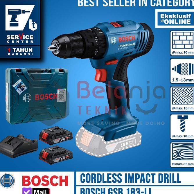 Bosch Mesin Bor Tembok Gsb 183 Li 18V Cordless Impact Drill 18 Volt 1 Gsb183 Gsb 183Li Torsi 56 Nm G