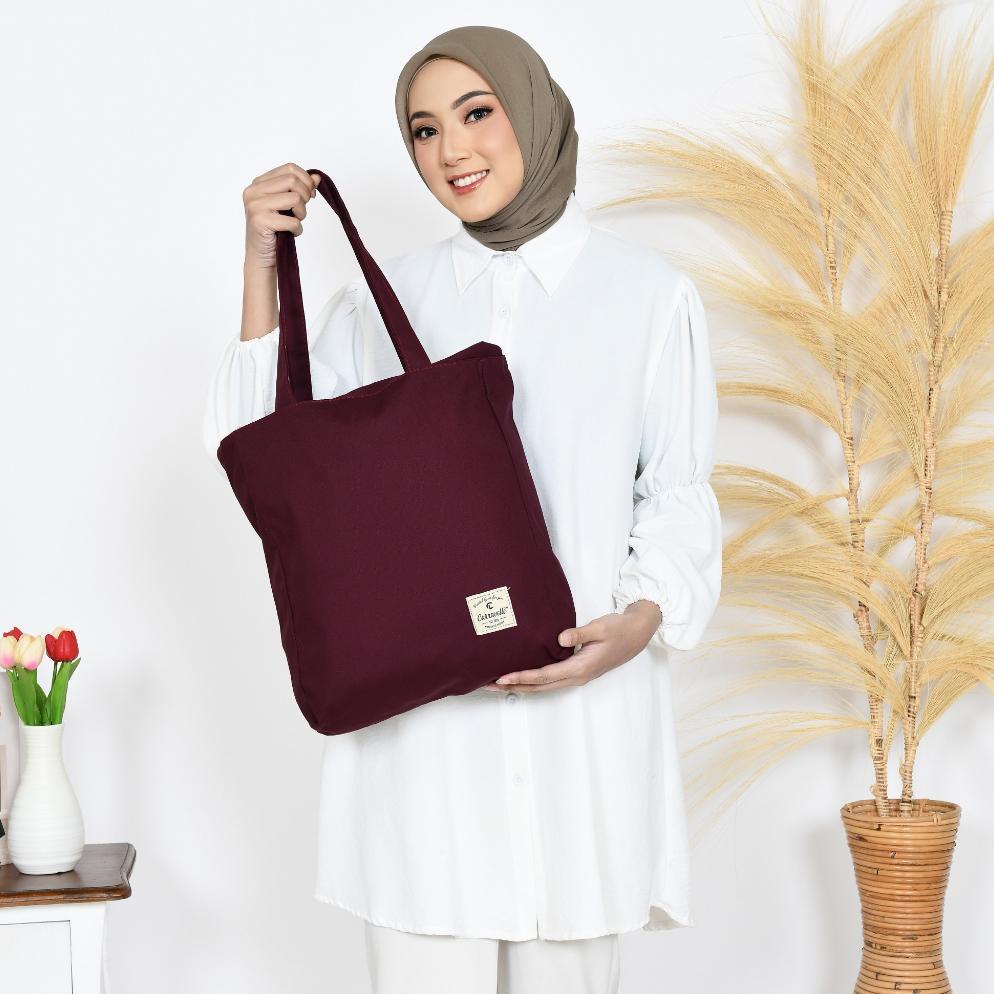 Good- Totebag Resleting Kanvas Wanita Noodie Bag Canvas Sueding Polos Dan Motif Tebal Lembut Bisa Cu