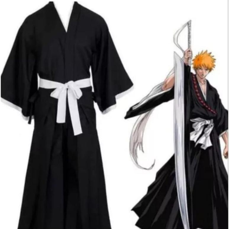 COSTUM KIMONO HAKAMA BLEACH BLACK ICHIGO KUROSAKI COSTUM JEPANG TRADISIONAL
