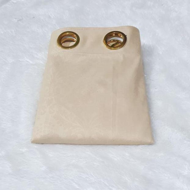 Romx- Gorden Jendela Pintu Minimalis Polos Embos Warna Cream Smokring 12 Lubang